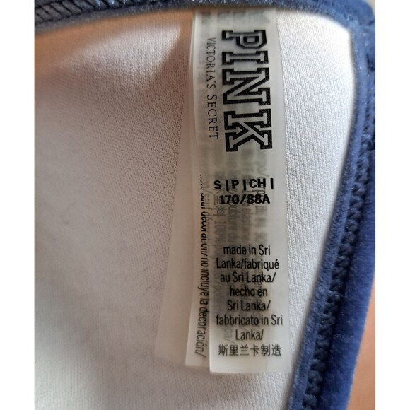 Victoria's Secret Pink Size S Bikini Top Blue Suede Color Block Cute - Picture 6 of 7